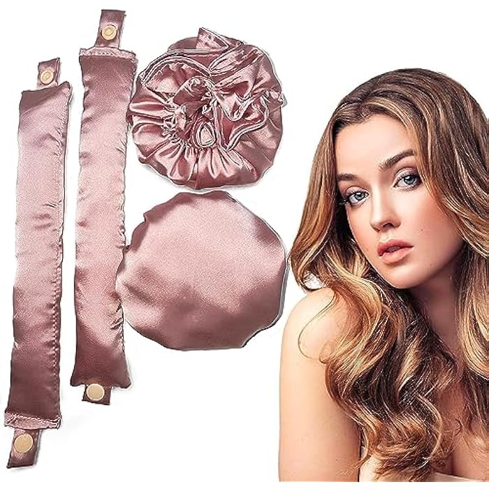 Azonee Satin Heatless Hair Curler, 4 Pack Pillow Soft Rollers with Hair Caps, Soft Heatless Curling Rod Headband for All Hair Types, No Heat Curlers to Sleep, Overnight Heatless Curls Headband - Image 1